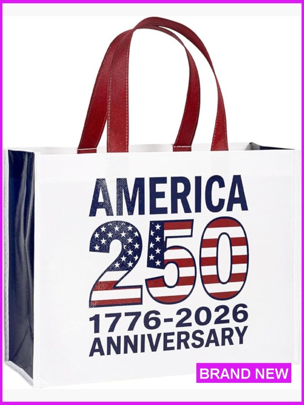 Large Patriotic Reusable Gift Bag Red White Blue July 4th Non-Woven Tote